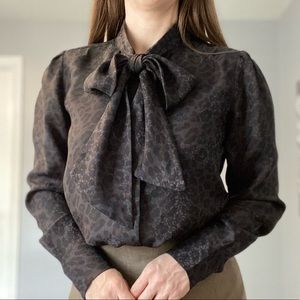 Ann Taylor (Petite) bow blouse animal print